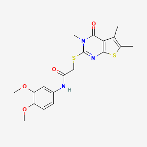 molecular formula C19H21N3O4S2 B12154210 N-(3,4-dimethoxyphenyl)-2-[(3,5,6-trimethyl-4-oxo-3,4-dihydrothieno[2,3-d]pyrimidin-2-yl)sulfanyl]acetamide 