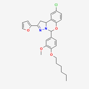 molecular formula C27H29ClN2O4 B12154233 9-Chloro-2-(furan-2-yl)-5-[4-(hexyloxy)-3-methoxyphenyl]-1,10b-dihydropyrazolo[1,5-c][1,3]benzoxazine 