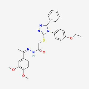molecular formula C28H29N5O4S B12154238 N'-[(1Z)-1-(3,4-dimethoxyphenyl)ethylidene]-2-{[4-(4-ethoxyphenyl)-5-phenyl-4H-1,2,4-triazol-3-yl]sulfanyl}acetohydrazide 