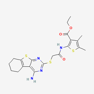 molecular formula C21H24N4O3S3 B12154267 Ethyl 2-({[(4-amino-5,6,7,8-tetrahydro[1]benzothieno[2,3-d]pyrimidin-2-yl)sulfanyl]acetyl}amino)-4,5-dimethylthiophene-3-carboxylate 