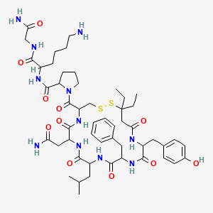N-[6-amino-1-[(2-amino-2-oxoethyl)amino]-1-oxohexan-2-yl]-1-[7-(2-amino-2-oxoethyl)-13-benzyl-20,20-diethyl-16-[(4-hydroxyphenyl)methyl]-10-(2-methylpropyl)-6,9,12,15,18-pentaoxo-1,2-dithia-5,8,11,14,17-pentazacycloicosane-4-carbonyl]pyrrolidine-2-carboxamide
