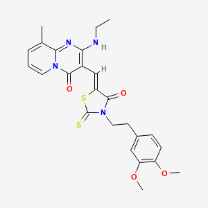 molecular formula C25H26N4O4S2 B12154358 3-[(Z)-{3-[2-(3,4-dimethoxyphenyl)ethyl]-4-oxo-2-thioxo-1,3-thiazolidin-5-ylidene}methyl]-2-(ethylamino)-9-methyl-4H-pyrido[1,2-a]pyrimidin-4-one 