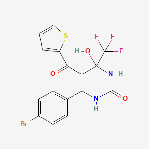 molecular formula C16H12BrF3N2O3S B12154579 6-(4-Bromophenyl)-4-hydroxy-5-(thiophene-2-carbonyl)-4-(trifluoromethyl)-1,3-diazinan-2-one 