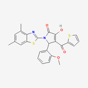 molecular formula C25H20N2O4S2 B12154647 (4E)-1-(4,6-dimethyl-1,3-benzothiazol-2-yl)-4-[hydroxy(thiophen-2-yl)methylidene]-5-(2-methoxyphenyl)pyrrolidine-2,3-dione 