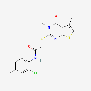 molecular formula C19H20ClN3O2S2 B12154686 N-(2-chloro-4,6-dimethylphenyl)-2-(3,5,6-trimethyl-4-oxo(3-hydrothiopheno[2,3-d]pyrimidin-2-ylthio))acetamide 