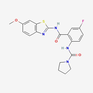 molecular formula C20H19FN4O3S B12154779 N-{4-fluoro-2-[(6-methoxy-1,3-benzothiazol-2-yl)carbamoyl]phenyl}pyrrolidine-1-carboxamide 
