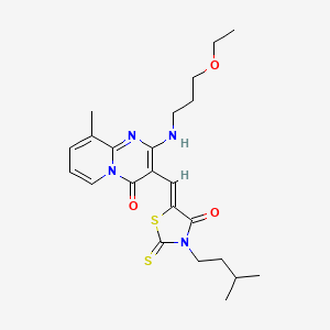molecular formula C23H30N4O3S2 B12154998 2-[(3-ethoxypropyl)amino]-9-methyl-3-{(Z)-[3-(3-methylbutyl)-4-oxo-2-thioxo-1,3-thiazolidin-5-ylidene]methyl}-4H-pyrido[1,2-a]pyrimidin-4-one 