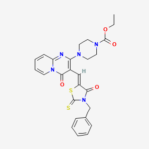 molecular formula C26H25N5O4S2 B12155009 ethyl 4-{3-[(Z)-(3-benzyl-4-oxo-2-thioxo-1,3-thiazolidin-5-ylidene)methyl]-4-oxo-4H-pyrido[1,2-a]pyrimidin-2-yl}piperazine-1-carboxylate 
