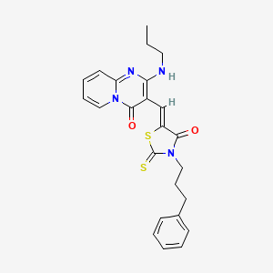 molecular formula C24H24N4O2S2 B12155175 3-{(Z)-[4-oxo-3-(3-phenylpropyl)-2-thioxo-1,3-thiazolidin-5-ylidene]methyl}-2-(propylamino)-4H-pyrido[1,2-a]pyrimidin-4-one 