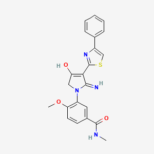 molecular formula C22H20N4O3S B12155326 3-[4-hydroxy-2-imino-3-(4-phenyl-1,3-thiazol-2-yl)-2,5-dihydro-1H-pyrrol-1-yl]-4-methoxy-N-methylbenzamide 