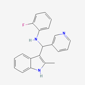 molecular formula C21H18FN3 B12155346 2-fluoro-N-[(2-methyl-1H-indol-3-yl)(pyridin-3-yl)methyl]aniline 