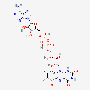 molecular formula C27H33N9O16P2 B1215566 [[(2R,3S,4R,5R)-5-(6-aminopurin-9-yl)-3,4-dihydroxyoxolan-2-yl]methoxy-hydroxyphosphoryl] [(2S,3R,4R)-5-(7,8-dimethyl-2,4,6-trioxo-1H-benzo[g]pteridin-10-yl)-2,3,4-trihydroxypentyl] hydrogen phosphate CAS No. 52301-43-6