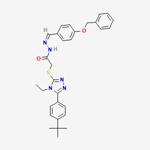 molecular formula C30H33N5O2S B12155778 2-[[5-(4-tert-butylphenyl)-4-ethyl-1,2,4-triazol-3-yl]sulfanyl]-N-[(E)-(4-phenylmethoxyphenyl)methylideneamino]acetamide 