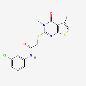molecular formula C18H18ClN3O2S2 B12155937 N-(3-chloro-2-methylphenyl)-2-(3,5,6-trimethyl-4-oxo(3-hydrothiopheno[2,3-d]py rimidin-2-ylthio))acetamide 