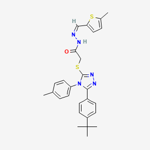 molecular formula C27H29N5OS2 B12155993 2-{[5-(4-tert-butylphenyl)-4-(4-methylphenyl)-4H-1,2,4-triazol-3-yl]sulfanyl}-N'-[(Z)-(5-methylthiophen-2-yl)methylidene]acetohydrazide 