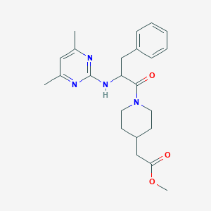 molecular formula C23H30N4O3 B12156149 Methyl 2-(1-{2-[(4,6-dimethyl-2-pyrimidinyl)amino]-3-phenylpropanoyl}-4-piperidyl)acetate 