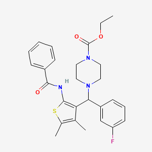 molecular formula C27H30FN3O3S B12156160 Ethyl 4-((2-benzamido-4,5-dimethylthiophen-3-yl)(3-fluorophenyl)methyl)piperazine-1-carboxylate 