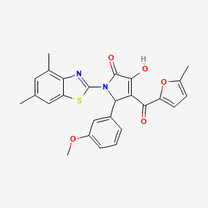 molecular formula C26H22N2O5S B12156231 (4E)-1-(4,6-dimethyl-1,3-benzothiazol-2-yl)-4-[hydroxy(5-methylfuran-2-yl)methylidene]-5-(3-methoxyphenyl)pyrrolidine-2,3-dione 