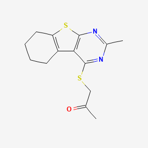 molecular formula C14H16N2OS2 B12156397 1-({5-Methyl-8-thia-4,6-diazatricyclo[7.4.0.0^{2,7}]trideca-1(9),2,4,6-tetraen-3-yl}sulfanyl)propan-2-one 