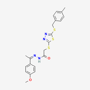 molecular formula C21H22N4O2S3 B12156527 N'-[(1Z)-1-(4-methoxyphenyl)ethylidene]-2-({5-[(4-methylbenzyl)sulfanyl]-1,3,4-thiadiazol-2-yl}sulfanyl)acetohydrazide 