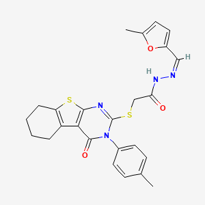 molecular formula C25H24N4O3S2 B12156718 N'-[(Z)-(5-methylfuran-2-yl)methylidene]-2-{[3-(4-methylphenyl)-4-oxo-3,4,5,6,7,8-hexahydro[1]benzothieno[2,3-d]pyrimidin-2-yl]sulfanyl}acetohydrazide 