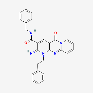 molecular formula C27H23N5O2 B12156770 N-benzyl-6-imino-2-oxo-7-(2-phenylethyl)-1,7,9-triazatricyclo[8.4.0.0^{3,8}]tetradeca-3(8),4,9,11,13-pentaene-5-carboxamide 