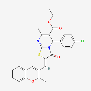 molecular formula C27H23ClN2O4S B12156846 ethyl (2Z)-5-(4-chlorophenyl)-7-methyl-2-[(2-methyl-2H-chromen-3-yl)methylidene]-3-oxo-2,3-dihydro-5H-[1,3]thiazolo[3,2-a]pyrimidine-6-carboxylate 
