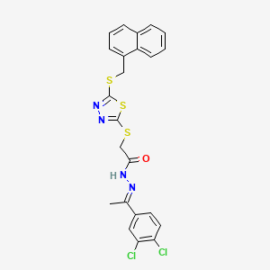 molecular formula C23H18Cl2N4OS3 B12156907 N'-[(1E)-1-(3,4-dichlorophenyl)ethylidene]-2-({5-[(naphthalen-1-ylmethyl)sulfanyl]-1,3,4-thiadiazol-2-yl}sulfanyl)acetohydrazide 