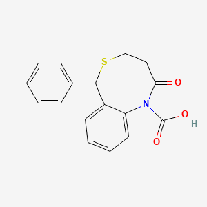 molecular formula C17H15NO3S B1215697 2H-5,1-Benzothiazocine-1(6H)-carboxylic acid, 3,4-dihydro-2-oxo-6-phenyl- CAS No. 85099-00-9