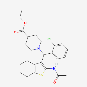 molecular formula C25H31ClN2O3S B12156996 Ethyl 1-((2-acetamido-4,5,6,7-tetrahydrobenzo[b]thiophen-3-yl)(2-chlorophenyl)methyl)piperidine-4-carboxylate 