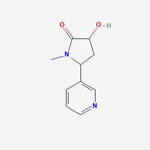 molecular formula C10H12N2O2 B1215710 2-Pyrrolidinone, 3-hydroxy-1-methyl-5-(3-pyridinyl)- CAS No. 79581-34-3