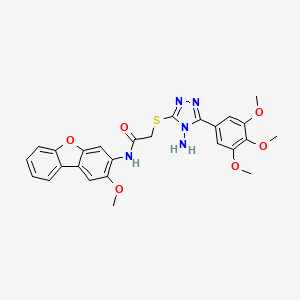 molecular formula C26H25N5O6S B12157103 2-[4-amino-5-(3,4,5-trimethoxyphenyl)(1,2,4-triazol-3-ylthio)]-N-(2-methoxyben zo[3,4-b]benzo[d]furan-3-yl)acetamide 
