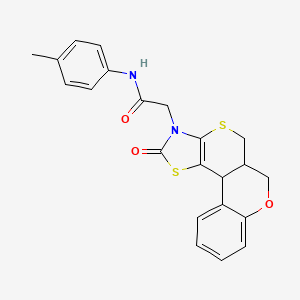 molecular formula C22H20N2O3S2 B12157159 N-(4-methylphenyl)-2-(10-oxo(7H,11bH,6aH-1,3-thiazolino[5',4'-6,5]thiino[3,4-c]chroman-9-yl))acetamide 