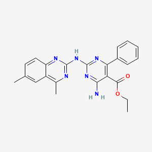 molecular formula C23H22N6O2 B12157228 Ethyl 4-amino-2-[(4,6-dimethylquinazolin-2-yl)amino]-6-phenylpyrimidine-5-carboxylate 