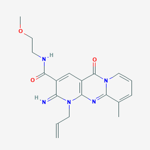 molecular formula C19H21N5O3 B12157301 (2-imino-10-methyl-5-oxo-1-prop-2-enyl(1,6-dihydropyridino[2,3-d]pyridino[1,2-a]pyrimidin-3-yl))-N-(2-methoxyethyl)carboxamide 