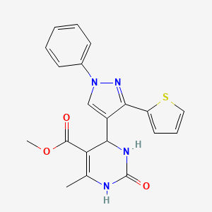 molecular formula C20H18N4O3S B12157335 methyl 2-hydroxy-4-methyl-6-[1-phenyl-3-(thiophen-2-yl)-1H-pyrazol-4-yl]-1,6-dihydropyrimidine-5-carboxylate 