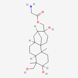 molecular formula C22H37NO5 B1215735 [5,13-Dihydroxy-6-(hydroxymethyl)-2,6-dimethyl-13-tetracyclo[10.3.1.01,10.02,7]hexadecanyl]methyl 2-aminoacetate 