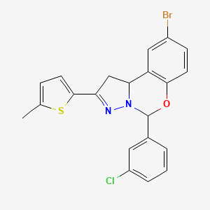 molecular formula C21H16BrClN2OS B12157356 9-Bromo-5-(3-chlorophenyl)-2-(5-methylthiophen-2-yl)-1,10b-dihydropyrazolo[1,5-c][1,3]benzoxazine 