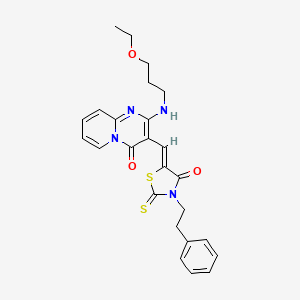 molecular formula C25H26N4O3S2 B12157372 2-[(3-ethoxypropyl)amino]-3-{(Z)-[4-oxo-3-(2-phenylethyl)-2-thioxo-1,3-thiazolidin-5-ylidene]methyl}-4H-pyrido[1,2-a]pyrimidin-4-one 