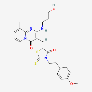 molecular formula C25H26N4O4S2 B12157457 2-[(3-hydroxypropyl)amino]-3-[(Z)-{3-[2-(4-methoxyphenyl)ethyl]-4-oxo-2-thioxo-1,3-thiazolidin-5-ylidene}methyl]-9-methyl-4H-pyrido[1,2-a]pyrimidin-4-one 