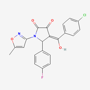 molecular formula C21H14ClFN2O4 B12157664 (4E)-4-[(4-chlorophenyl)(hydroxy)methylidene]-5-(4-fluorophenyl)-1-(5-methyl-1,2-oxazol-3-yl)pyrrolidine-2,3-dione 