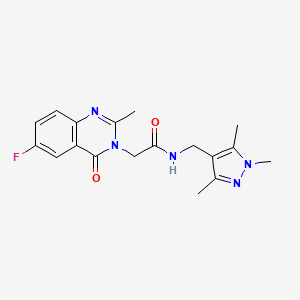 molecular formula C18H20FN5O2 B12157669 2-(6-fluoro-2-methyl-4-oxoquinazolin-3(4H)-yl)-N-[(1,3,5-trimethyl-1H-pyrazol-4-yl)methyl]acetamide 