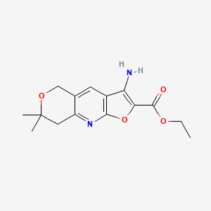 molecular formula C15H18N2O4 B1215780 ethyl 3-amino-7,7-dimethyl-7,8-dihydro-5H-furo[2,3-b]pyrano[3,4-e]pyridine-2-carboxylate 