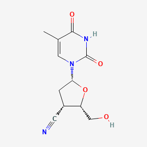 molecular formula C11H13N3O4 B1215782 2,4(1H,3H)-Pyrimidinedione, 1-(3-cyano-2,3-dideoxy-beta-D-threo-pentofuranosyl)-5-methyl- CAS No. 117174-38-6