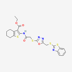 molecular formula C23H22N4O4S4 B12157882 Ethyl 2-{[({5-[(1,3-benzothiazol-2-ylsulfanyl)methyl]-1,3,4-oxadiazol-2-yl}sulfanyl)acetyl]amino}-4,5,6,7-tetrahydro-1-benzothiophene-3-carboxylate 