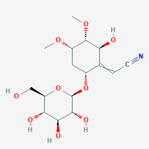 molecular formula C16H25NO9 B1215805 (E)-2-((2S,3R,4S,6R)-2-hydroxy-3,4-dimethoxy-6-((2R,3R,4S,5S,6R)-3,4,5-trihydroxy-6-(hydroxymethyl)tetrahydro-2H-pyran-2-yloxy)cyclohexylidene)acetonitrile 