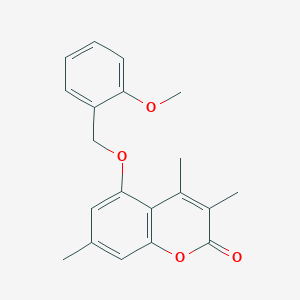 molecular formula C20H20O4 B12158129 5-[(2-methoxybenzyl)oxy]-3,4,7-trimethyl-2H-chromen-2-one 