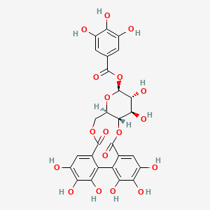 molecular formula C27H22O18 B1215818 (3,4,5,11,12,21,22,23-Octahydroxy-8,18-dioxo-9,14,17-trioxatetracyclo[17.4.0.02,7.010,15]tricosa-1(23),2,4,6,19,21-hexaen-13-yl) 3,4,5-trihydroxybenzoate CAS No. 517-46-4