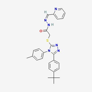 molecular formula C27H28N6OS B12158233 2-[[5-(4-tert-butylphenyl)-4-(4-methylphenyl)-1,2,4-triazol-3-yl]sulfanyl]-N-[(E)-pyridin-2-ylmethylideneamino]acetamide 