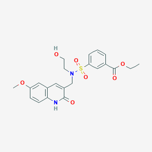 molecular formula C22H24N2O7S B1215827 3-[2-hydroxyethyl-[(6-methoxy-2-oxo-1H-quinolin-3-yl)methyl]sulfamoyl]benzoic acid ethyl ester 